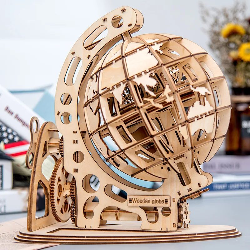Детская 3D деревянная Механическая Трансмиссия модель маятник Глобус DIY Модель