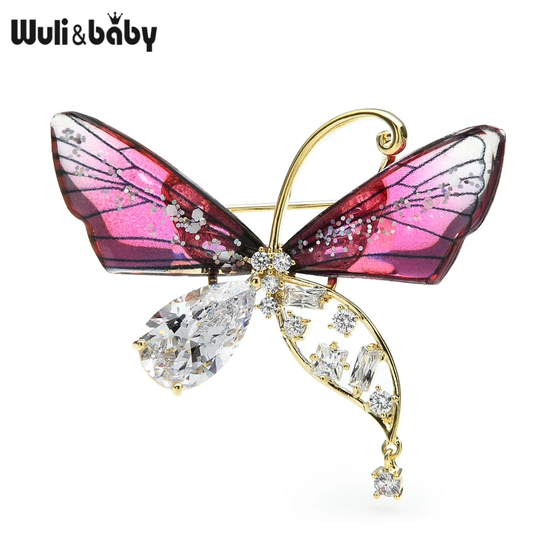 Wuli&ampbaby Czech Rhinestone Transparent Butterfly Brooches For Women Party Office Insect Brooch Pins |