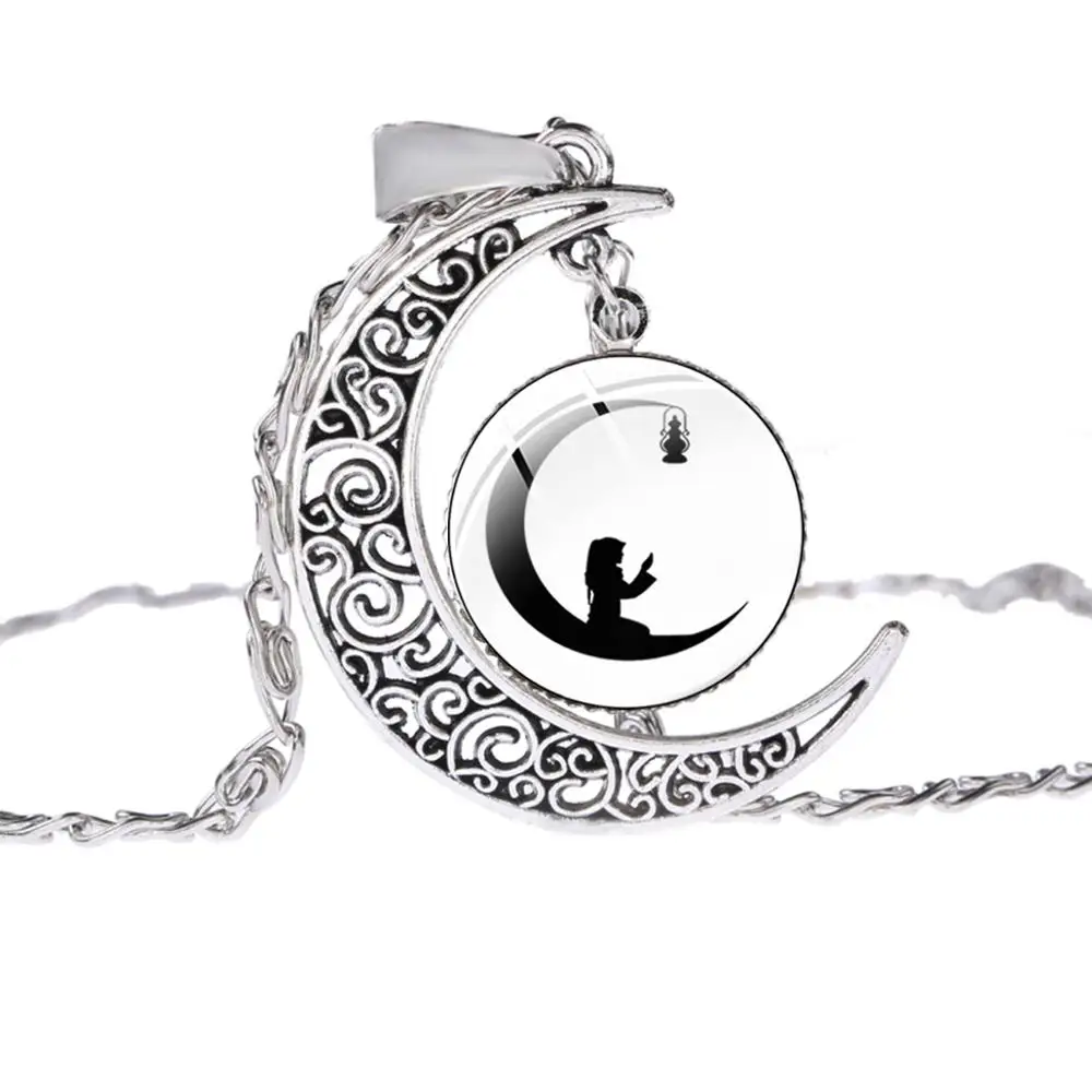 SIAN Religious Eid Mubarak Delicate Moon Necklace Big Ramadan Festival Party Theme Silver Plated Charm Glass Crystal | Украшения и
