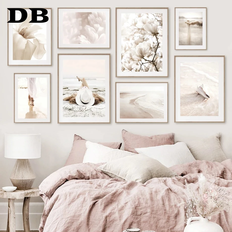 

Seashell Begonia Beach Sexy Woman Feather Wall Art Canvas Painting Nordic Posters And Prints Wall Pictures For Living Room Decor