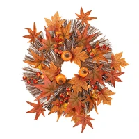 artificial fall wreath autumn wreath with maple leaves pumpkin and berries for front door thanksgiving decoration