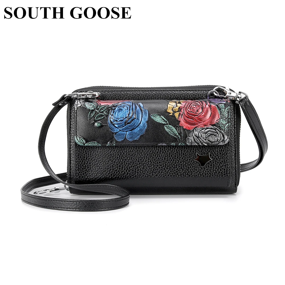 

SOUTH GOOSE Fashion Women Messenger Bag Rose Embossing Small Flap Bag Lady Luxury Shoulder Crossbody Bags Female Clutch Purse