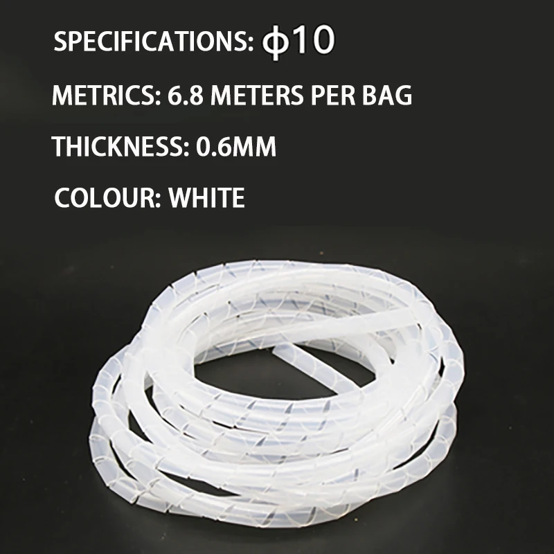 10mm 6.8M White 3-16 мм устройство для намотки кабеля протектор шнур ПЭ Кабельный органайзер Инструменты компьютерный кабель защитная трубка зажим Организация управление инструменты - Цвет: 10mm 6.8M White