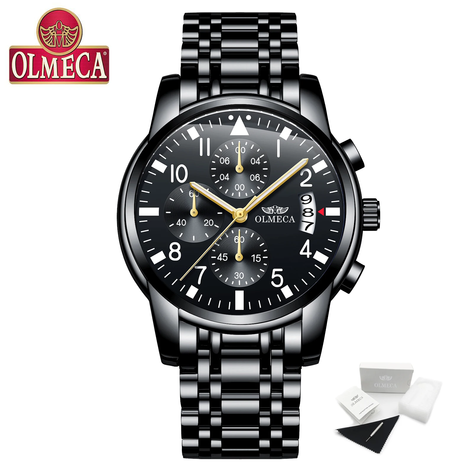 OLMECA Роскошные мужские часы Relogio Masculino водонепроницаемые Модные наручные часы светящиеся руки военные черные Кварцевые водонепроницаемые часы