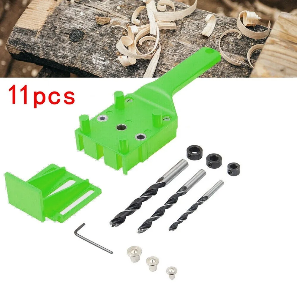 

11pcs Doweling Jig Drill Guide Drilling Hole Saw Handheld Kits Plastic + Metal Straight