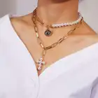 Женское Ожерелье с жемчугом, Золотистое Ожерелье с круглым кулоном в виде цветка, массивное ожерелье в богемном стиле, Подарочная бижутерия, 2021