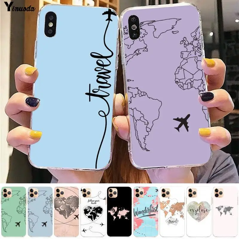 

World Map Travel Shell Phone Case for iPhone 13 8 7 6 6S Plus X 5S SE 2020 XR 11 12 pro XS MAX