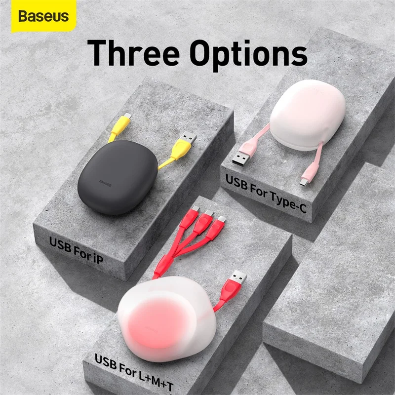 Baseus 3 в 1 USB Type C кабель Портативный Выдвижной 2A для передачи данных силиконовый 100
