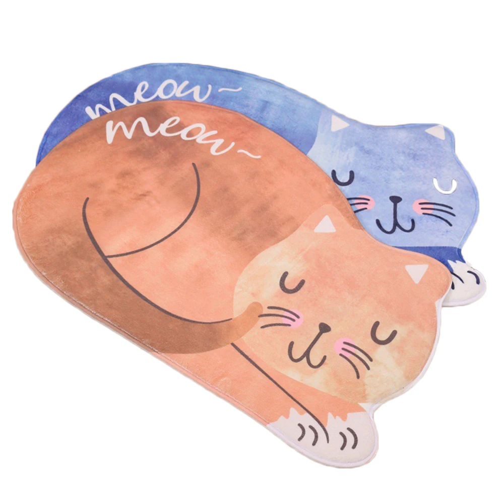 1 pc Non-slip Flannel Cat Cute Animal Printed Rectangular Carpet Entry Door Entry Pad Carpet Mat Cartoon for Bathroom Bedroom