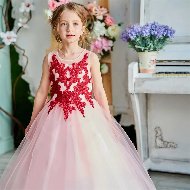 

Elegant Princess Party Embroidery Flower Clothes Children Flower Girl Wedding Evening Dress Teen Kids Dresses for Girls Clothing