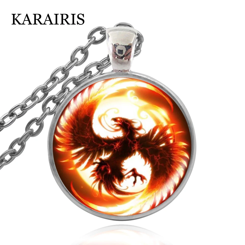 

KARAIRIS 2020 New Hot 25mm Glass Cabocon Fashion Jewelry Charm Phoenix Pattern Choker Long Pendant Necklace for Women Party Gift