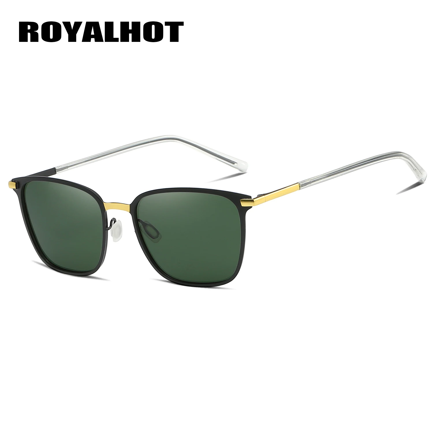 RoyalHot, мужские, женские, ретро, поляризационные, сплав, квадратная оправа, солнцезащитные очки, для вождения, солнцезащитные очки, оттенки, Oculos masculino, мужские, 900120 - Цвет линз: Gold Dark Green