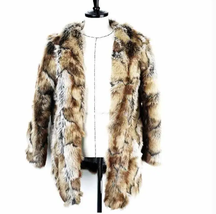 Faux mink fur leather jacket mens warm Vintage leopard print fur leather coat men loose jackets winter autumn thicken fashion