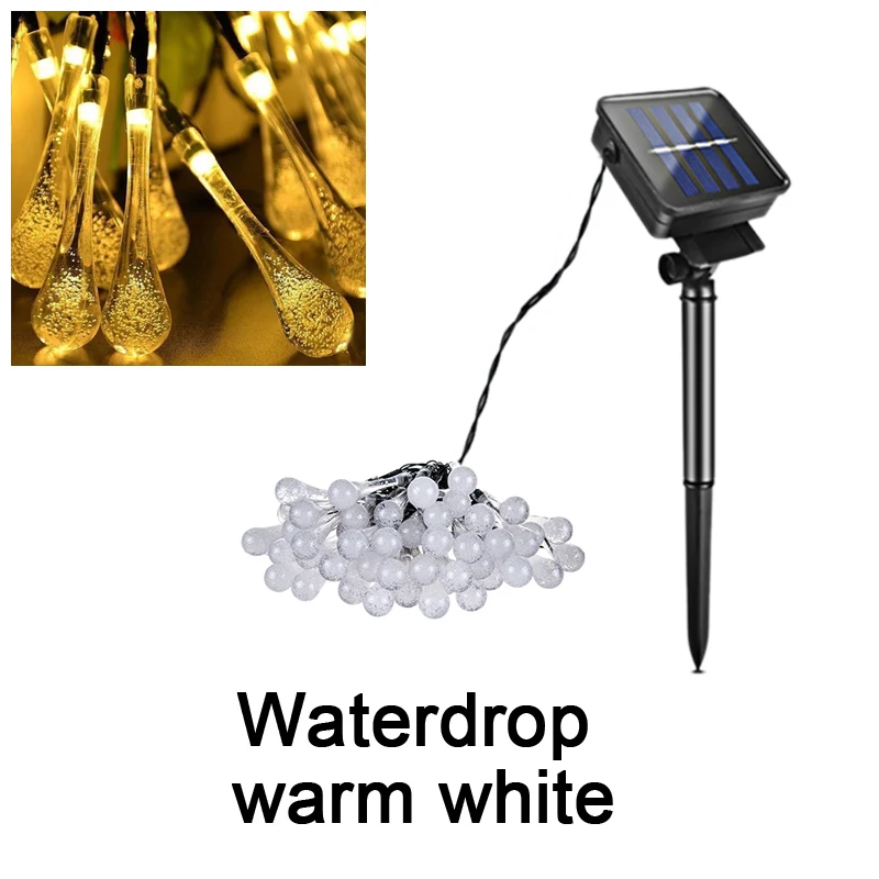 waterdrop warm white Водонепроницаемый Открытый Солнечный уличный свет гирлянда дорожка садовое освещение Настенный светильник гирлянда Сказочный свет пейзаж Рождественское украшение для дома - Испускаемый цвет: waterdrop warm white