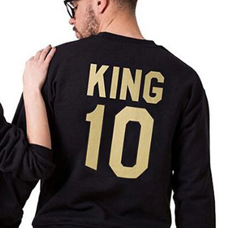 B 1 Pcs New Casual Hot Selling Popular Style Couple Golden English Letter King Queen Couple Sweatshirts Top For Lovers Polyester - Цвет: B