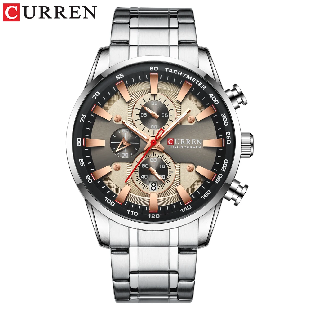silver gray CURREN Лидирующий бренд часы для мужчин модные кварцевые спортивные наручные часы с хронографом Дата часы из нержавеющей стали мужские часы - Цвет: silver gray