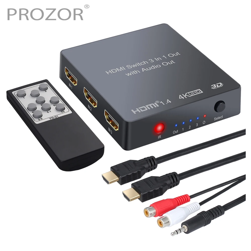 PROZOR 3x1 HDMI совместимый коммутатор с аудио экстрактором оптический Toslink SPDIF выход