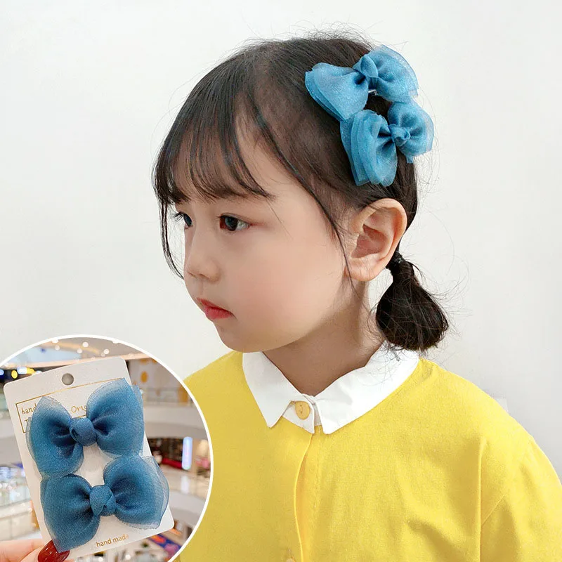 

2Pcs/set Organza Lace Hairpins Bowknot Hair Clips For Cute Girls Cotton Safty Barrettes Hairgrip Headwear Kids Hair Accessories