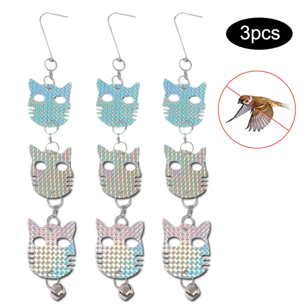 

3pcs Double Sided Bird Repellent Rods Holographic Reflective Deterrent Birds Away Ribbon Bird Control Hanging Reflectors For