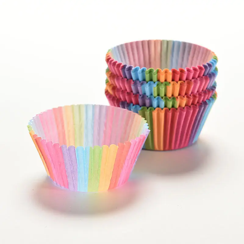 

100PCS Muffins Paper Cupcake Wrappers Rainbow Color Baking Cups Cases Muffin Boxes Cake Cup Decorating Tools Kitchen Supplies