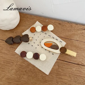 2020 индивидуальная заколка в стиле ретро, геометрические цветы с деревянной боковой клипсой, женские аксессуары для волос в лесу, Повседневное платье