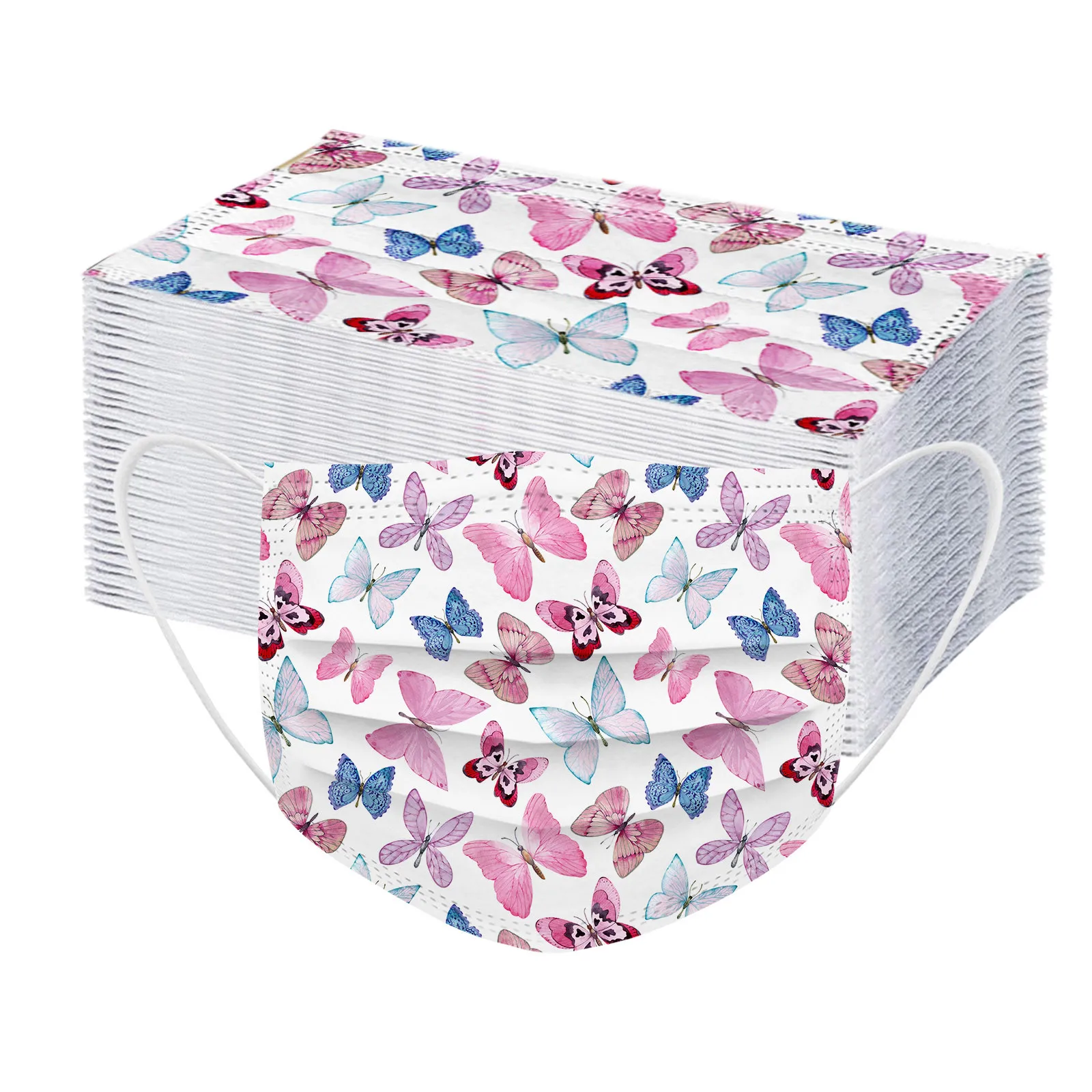 

50PC Butterfly Print Masks Adult Protective Face Mask Fashion Disposable 3-Layer Mouth Mask Unisex Breathable Mascarillas 7