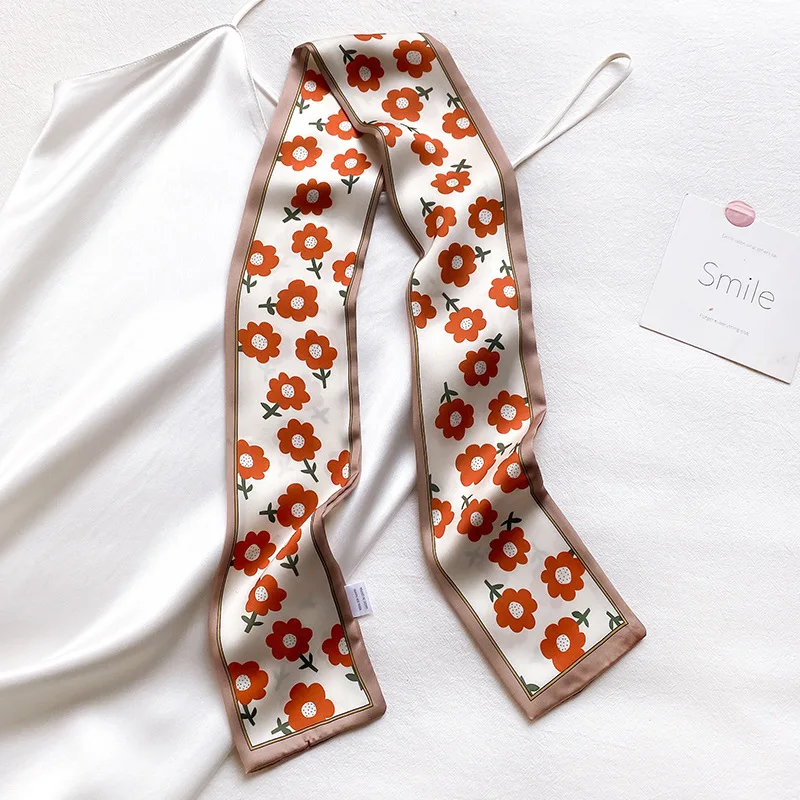 

Модные маленькие шелковые тесемка, шарф для женщин узкие длинные класса люкс в Цветочный платок леди головная повязка для волос шарфы и пал...