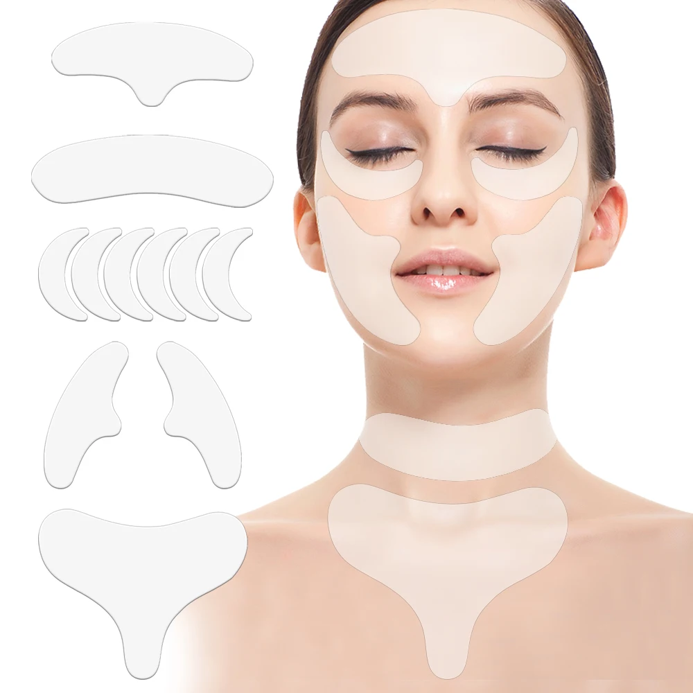 11 pcs a set 11 шт многоразовые силиконовые накладки на грудь, силиконовые накладки на шею, накладки на лоб, набор подушечек для декольте, маска для глаз, Стик для щек, инструменты для подтяжки лица - Цвет: 11 pcs a set