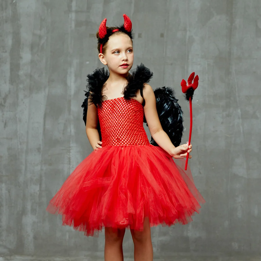 Платье-пачка для девочек с красным дьяволом и ангелом