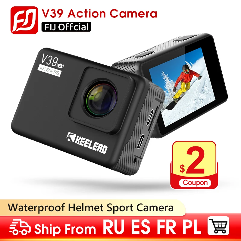 4K Экшн-камера V39 60FPS 20МП 2.0" ЖК-экран EIS Двойной микрофон WiFi Веб-камера Водонепроницаемая Профессиональная камера для шлема Спортивная