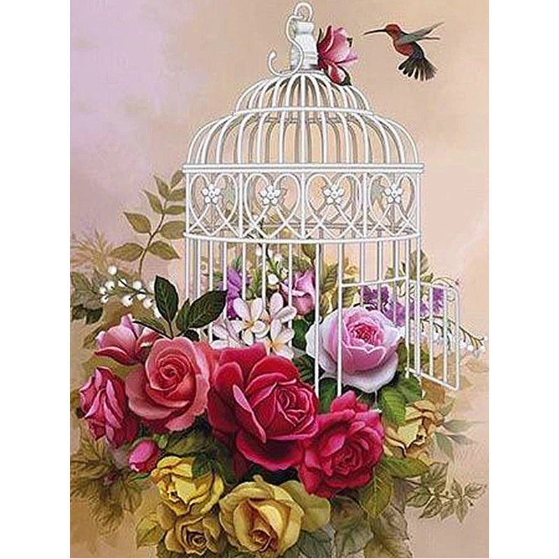 

5D Diy Diamond Painting Full Round drill Cross-Stitch Bird Cage&Rose Diamond Mosaic Rhinestone Picture Embroidery Sale