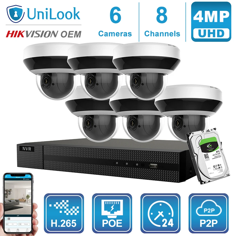 UniLook 8CH NVR 4/6/8 шт 4MP 4X Zoom POE PTZ IP камера наружная H.265 CCTV система безопасности IR 30m