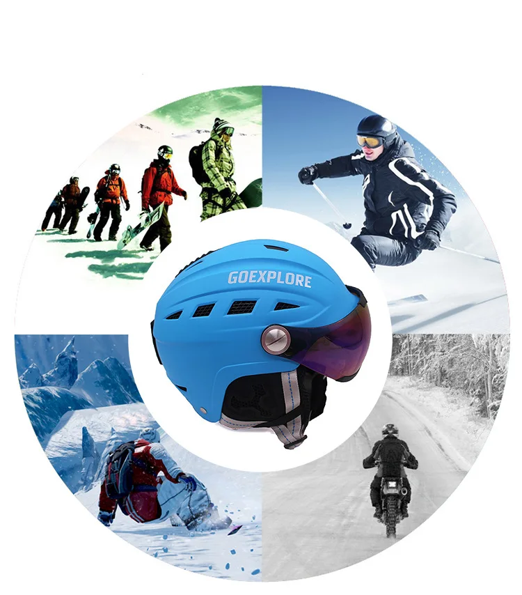 Ski Helmet Goggles Visor Men Women Snowboard Helmet Moto Snowmobile Skateboard Safety Helmet Mask Winter Warm Fleece Capacete