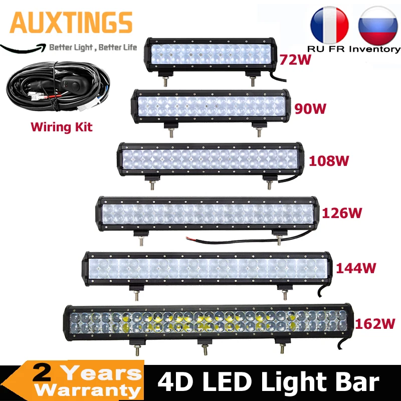 

12 15 17 20 22 25 inch LED Work Light Bar 72 90 108 126 144 162W 4D Lens Lamp 4x4 Offroad SUV ATV Vehicle Boat Truck