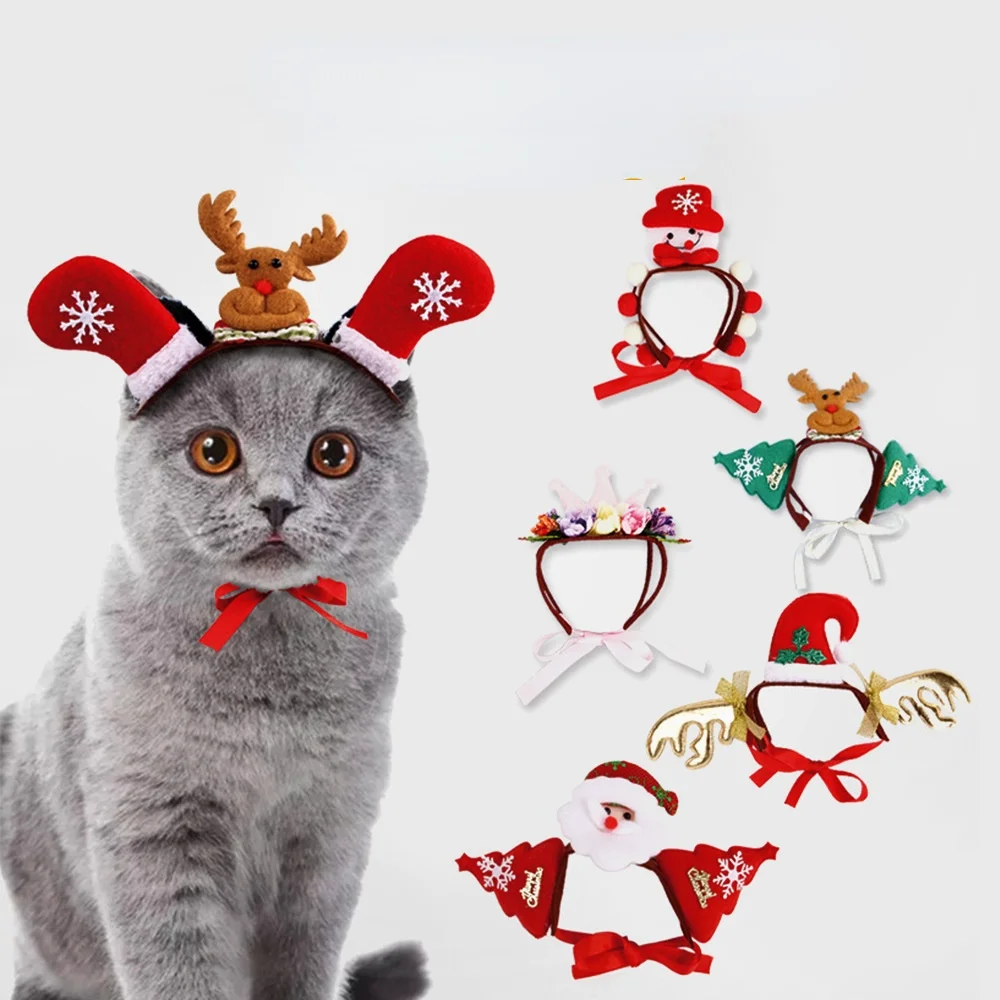 

Christmas Funny Cat Hats Cute Cartoons Shaped Pet Products for Kitty Fashion Cat Accessories Warm Dog Headgear Pet Party Costume