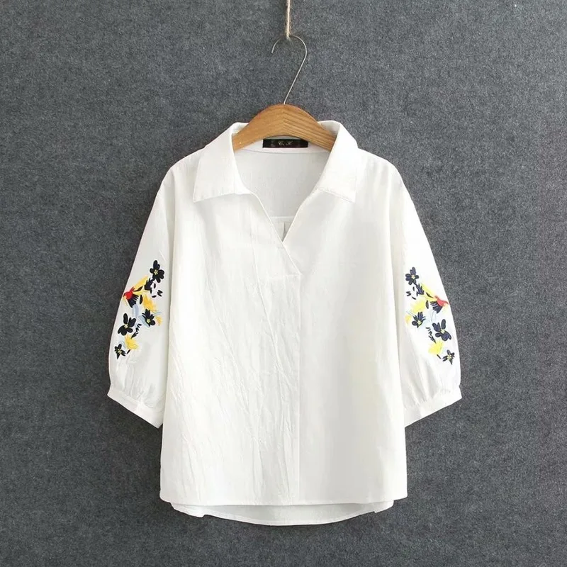 

Plus size embroidery half sleeve navy white women loose tshirts 2020 new summer casual ladies soft t shirts female tops t-shirts