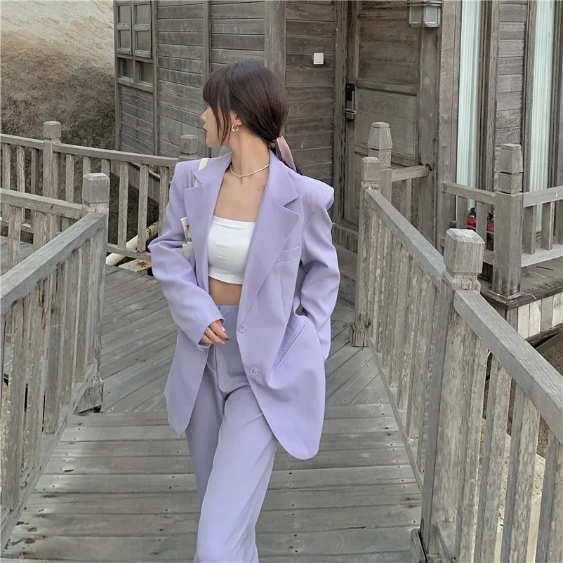 

Elegant Women Purple Blazer Jackets 2021 Fashion Ladies Oversize Loose Suits Coat Casual Female Long Sleeve Blazer Girls Chic