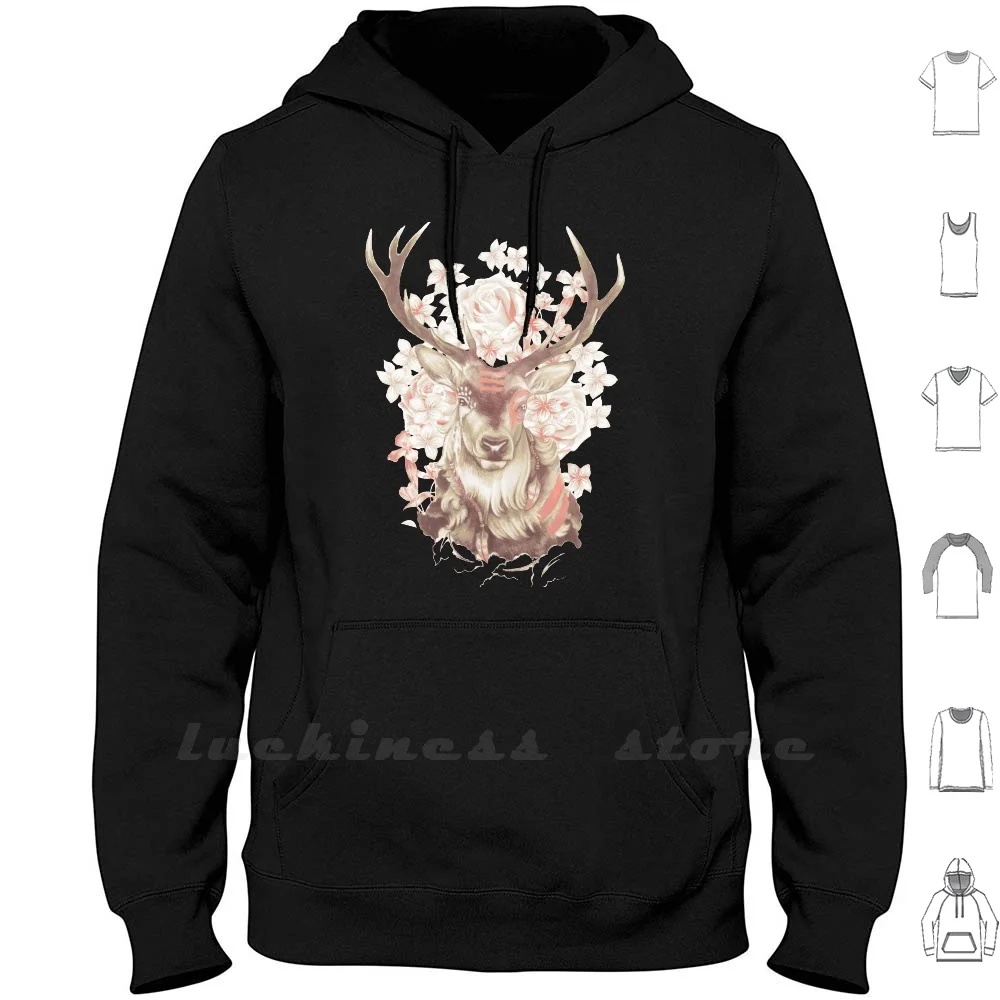 

Худи с длинным рукавом, оленем, оленем, цветами, венком, животными