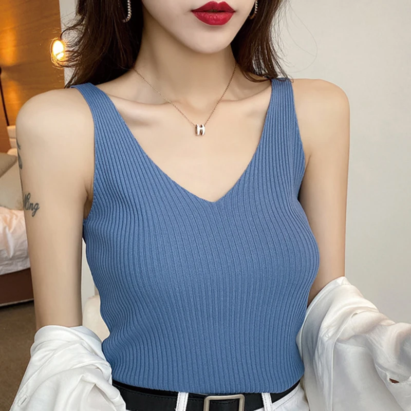 

2020 Spring Autumn Woman Sweaters Fashion Sexy V Neck Vest Sleeveless Knitting Pullover Slim Fit Basic Sweaters Women