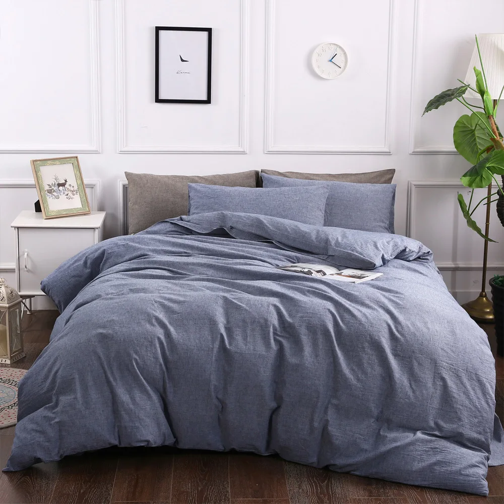 

100% Linen Duvet Cover Set with Washed-French Flax 3 Pieces Solid Color Basic Style Bedding Set-Breathable Soft Comforter Cover