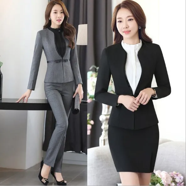 Женский облегающий брючный костюм женский официальный черный синий серый