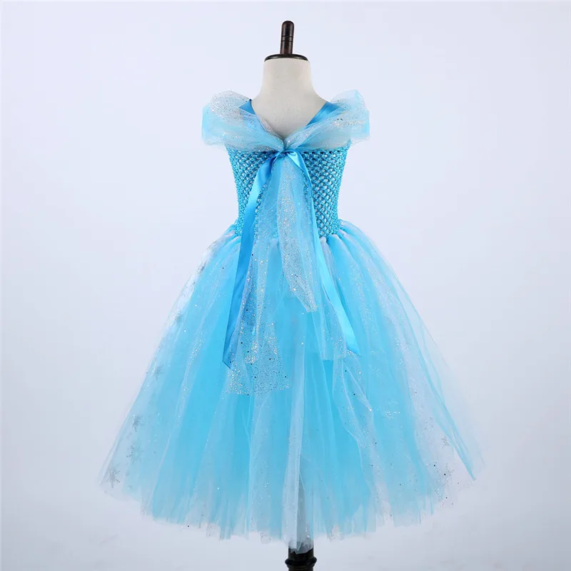 Cartoon Princess Dresses Blue Girls Tutu Dress Ankle Lenth Sequins Gauzy Queen's Snowflake Party Birthday Flower Girl Costume | Детская