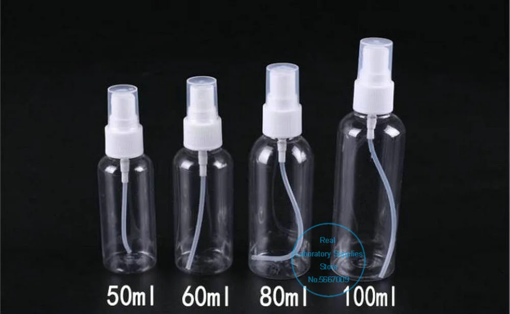 

10pcs/lot 10ml To 100ml Clear PET Spray Bottle Small Plastic Side Spray Bottle of Alcohol Perfume or Laboratory Experiment