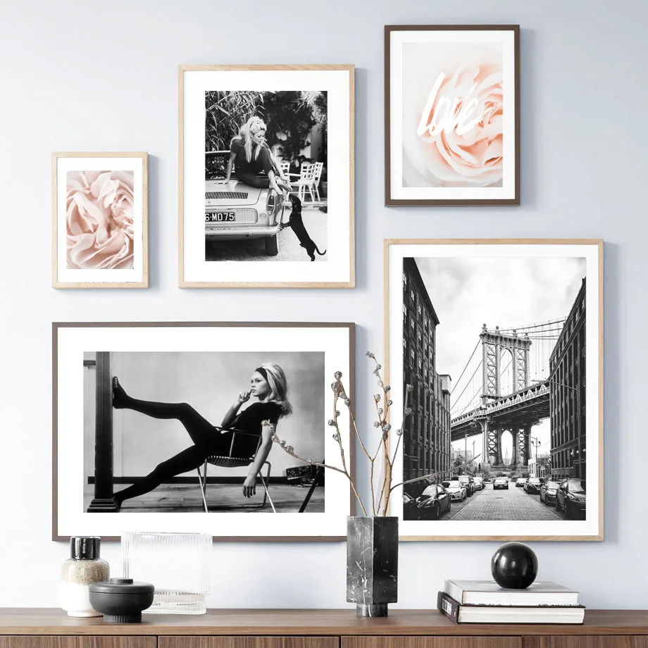 Модная Настенная картина с изображением девушки из Нью Йорка и цветов черные