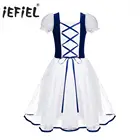 Танцевальное бархатное платье iEFiEL для девочек-подростков, с кружевными рукавами, балерины, гимнастическое трико, современное платье-пачка