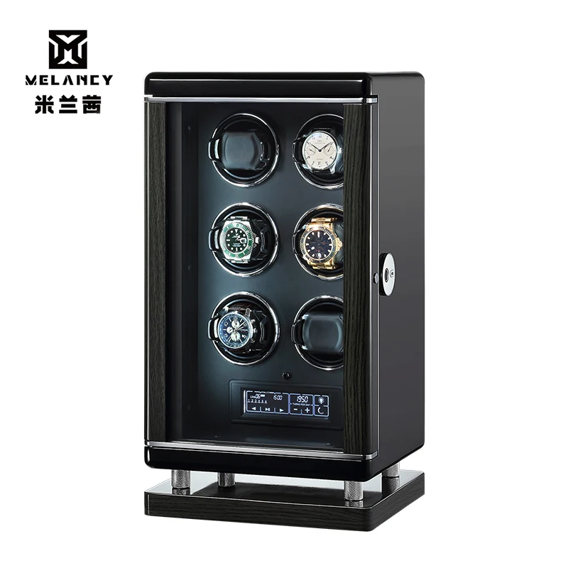 6 Watches Winder Black Wood Auto Self Wind Mechanical Men Watch Storage Fingerprint Plug Holder Touch Screen Cabinet Case | Наручные часы