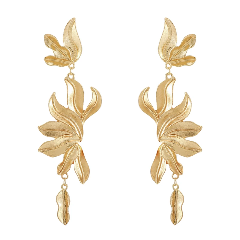 Docona 14 стильных элегантных золотых больших листьев цветов Висячие серьги для