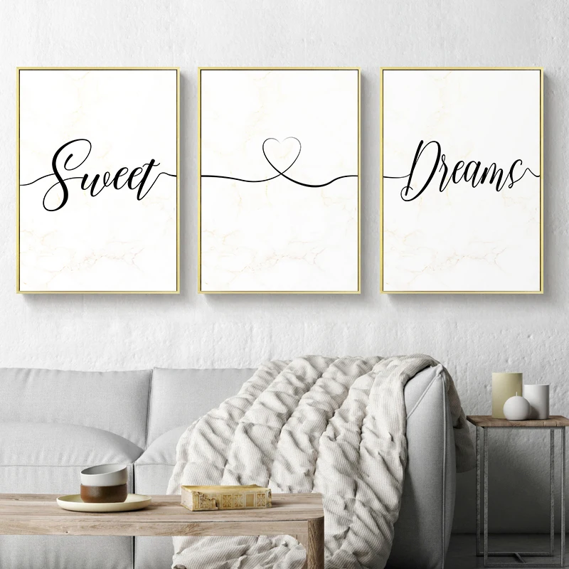Черный белый цвет сладкий сон Холст плакат с текстом футболка надписью Nordic
