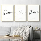 Черный, белый цвет сладкий сон Холст плакат с текстом футболка с надписью Nordic Минималистский настенная живопись Современная отделка спален картина