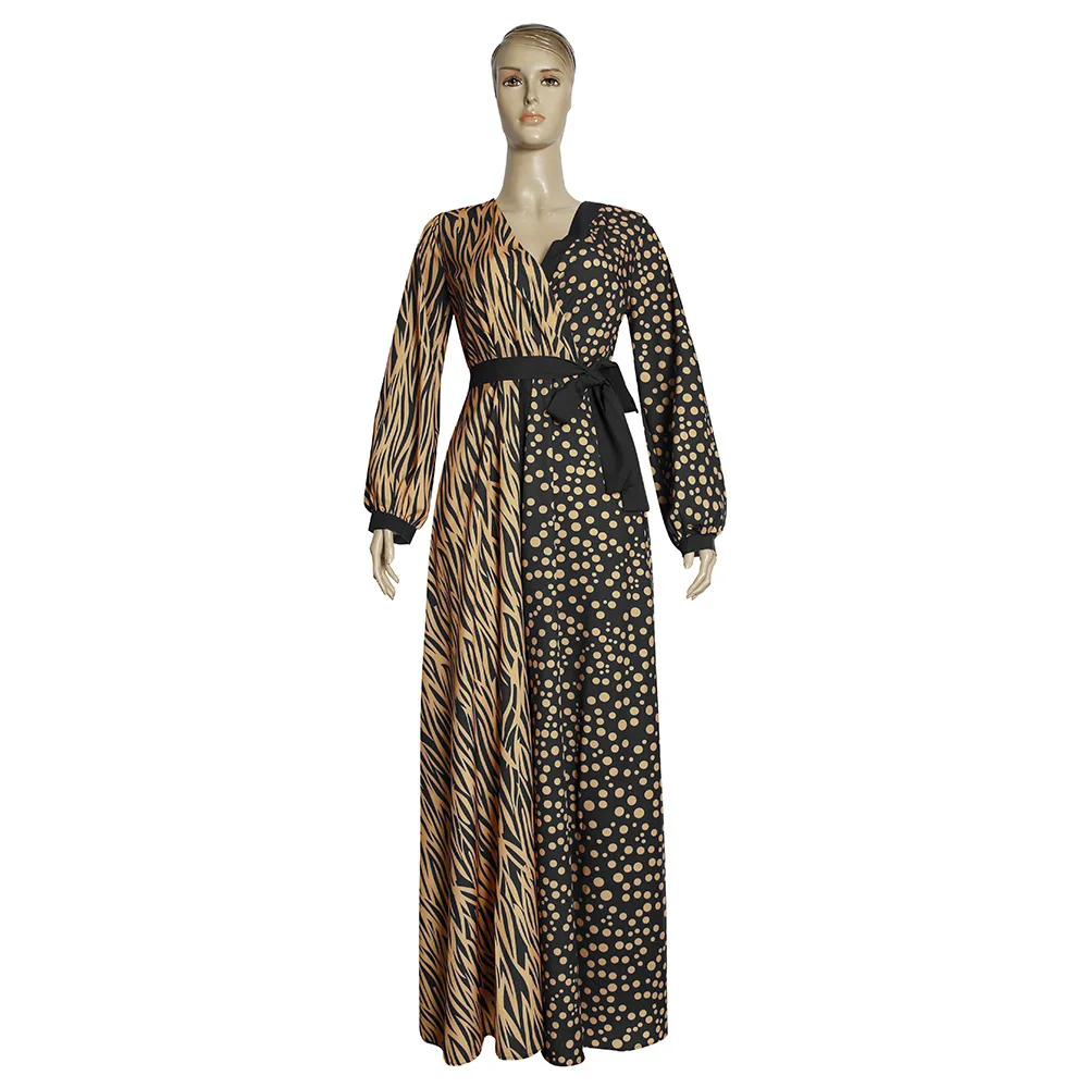 

Donsignet Women Dress French Slim Dress Belt Long Sleeve Spring Autumn Waist Stitching Polka Dot Fairy Retro African Women Dress